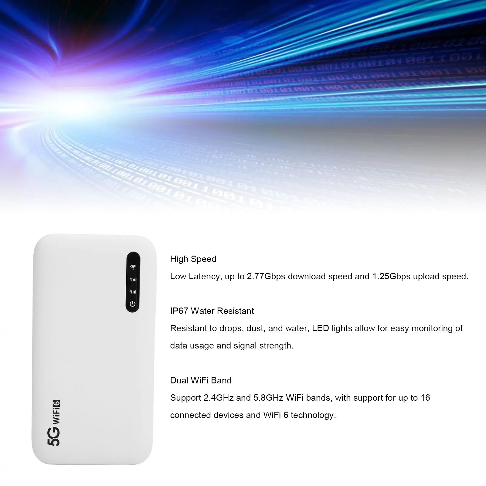 Interlink Mobile Connectivity Solution – 5G WiFi 6 Portable Hotspot Router (6100mAh, Supports 16 Devices)