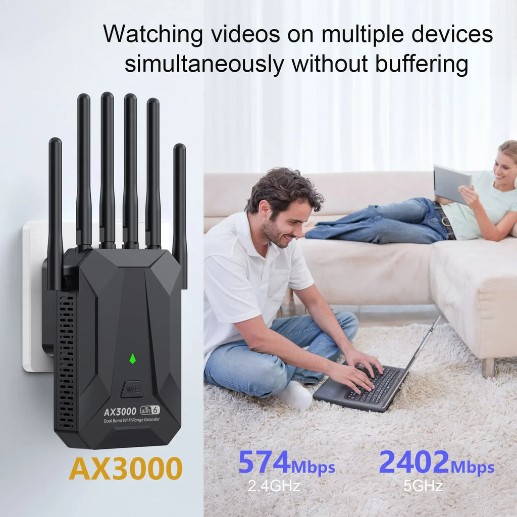 3000Mbps Wifi 6 Repeater 2.4/5Ghz Gigabit WIFI Booster Long Range Amplifier Network Extender for Home/Office EU/US Plug Easy Set