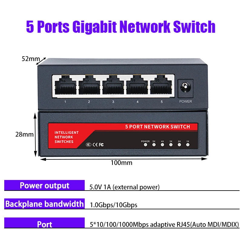 igabit Ethernet Network Switch – 5/8/10-Port RJ45 Desktop LAN Switch
