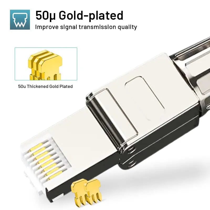 Interlink Network Accessories – Tool-Free Shielded RJ45 Connectors for Cat6A/Cat7 (2-Pack)