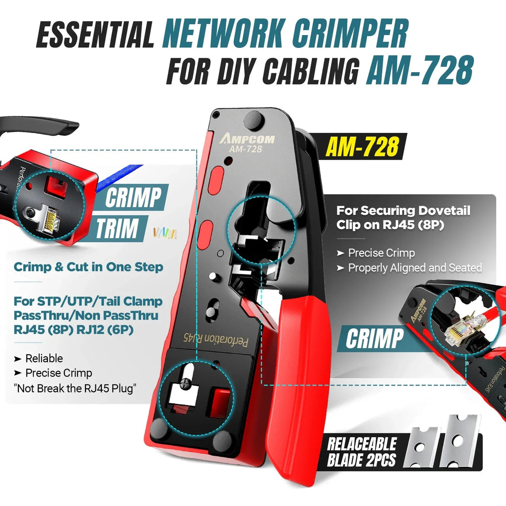 Interlink Network Accessories – Professional RJ45 Pass-Through Crimping Tool Kit for Cat5e/Cat6/Cat7